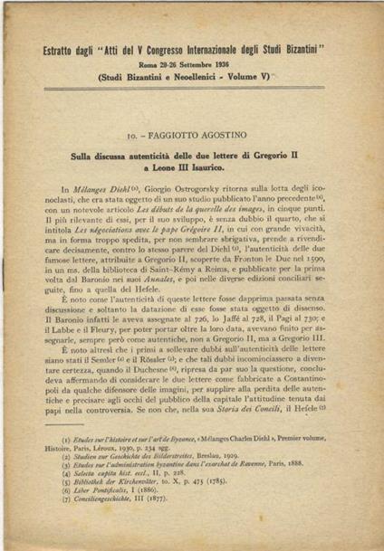 Sulla discussa autenticità delle due lettere di Gregorio II a Leone III Isaurico - Agostino Faggiotto - copertina