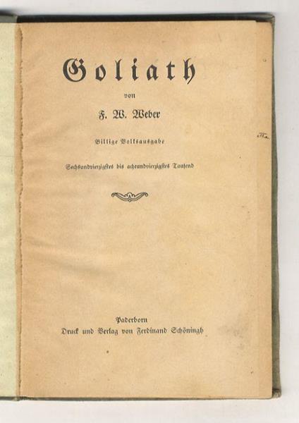 Goliath [...] Billige Volksausgabe [...] - Friedrich Wilhelm Weber - copertina