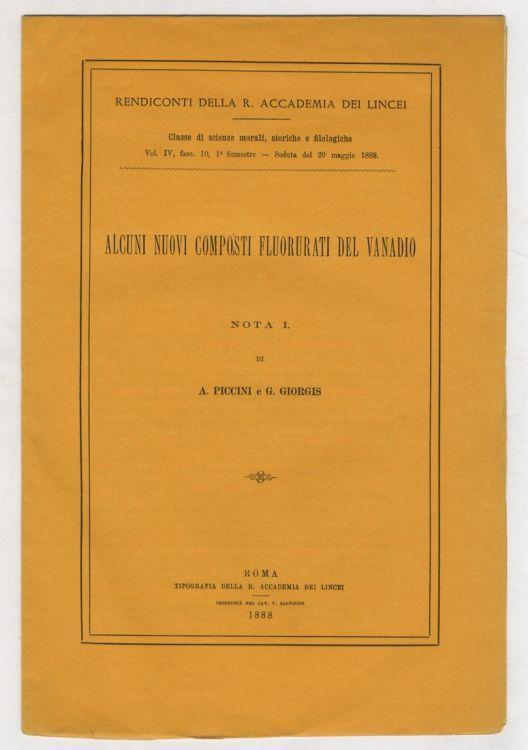 Alcuni nuovi composti fluorurati del vanadio. Nota I - Amos Piccini - copertina