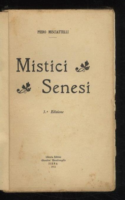 Mistici Senesi - Piero Misciattelli - copertina