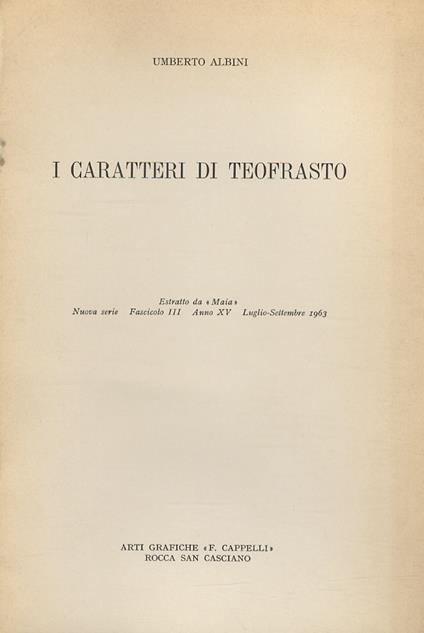 I caratteri di Teofrasto - Umberto Albini - copertina