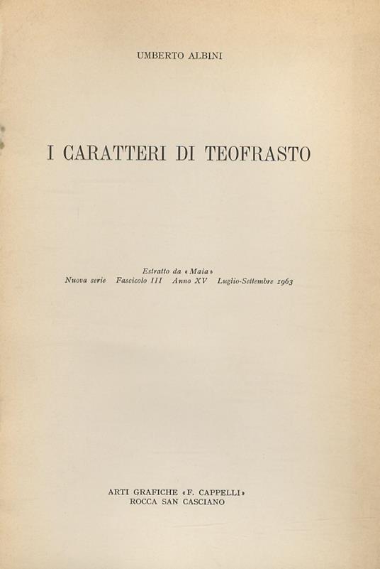 I caratteri di Teofrasto - Umberto Albini - copertina
