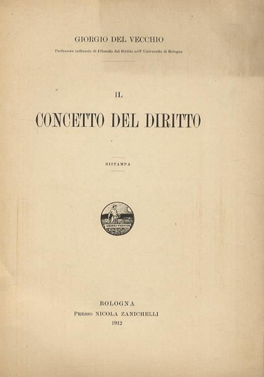 Il concetto del diritto - Giorgio Del Vecchio - copertina