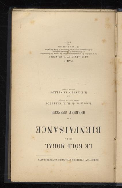 Le rôle moral de la bienfaisance. Traduction de M.E. Castelot et M.E. Martin Saint-Léon - Herbert Spencer - copertina