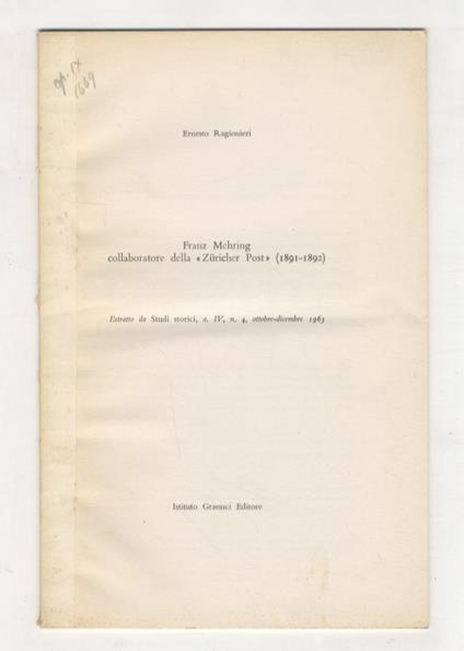 Franz Mehring collaboratore della Zuricher Post - Ernesto Ragionieri - copertina