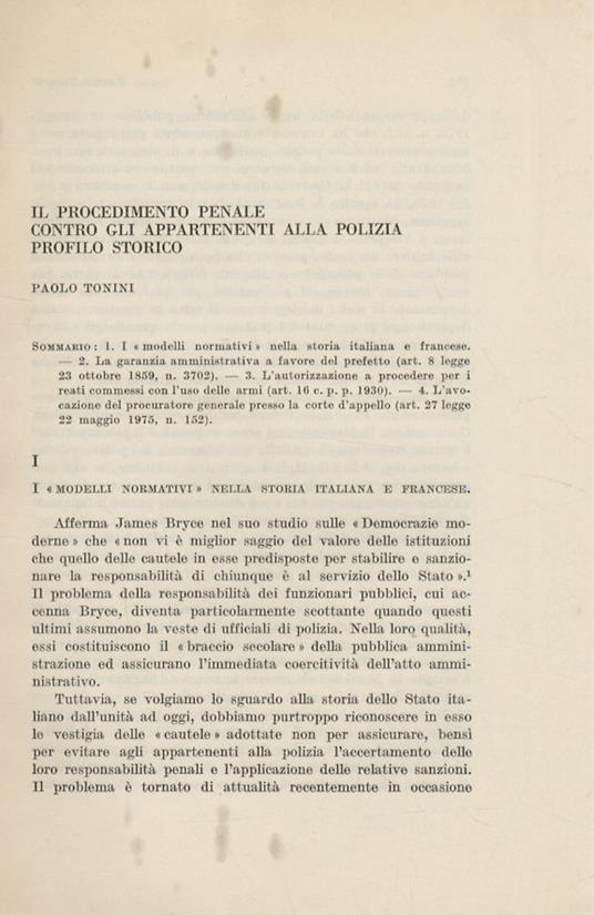 Il procedimento penale contro gli appartenenti alla polizia. Profilo storico - Paolo Tonini - copertina