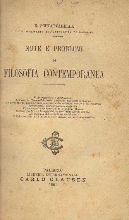 Note e problemi di filosofia contemporanea - R. Schiattarella - copertina