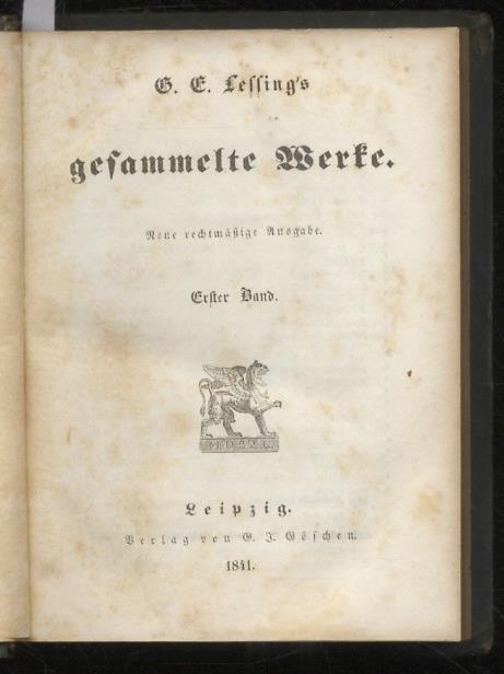 Gesammelte Werke. Neue rechtmassige Ausgabe. Erster Band & Zweiter Band - Gotthold Ephraim Lessing - copertina