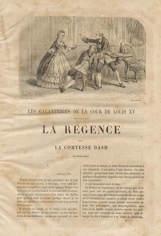 Les Galanteries à la Cour de Louis XV. La Régence. [Legato con:] Bibliohile Jacob [Paul Lacroix]. Le comte du Chatay. Histoire du temps de Louis XV. 1770. Illustré par E. Bocourt. La chambre du revenant. 1773. Le banqueroutier. 1777 - copertina