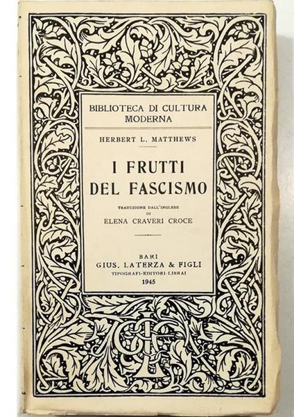 I frutti del fascismo - Herbert L. Matthews - copertina