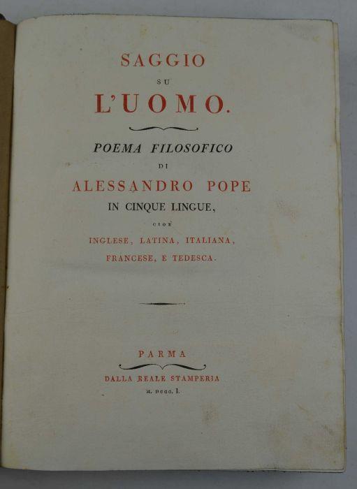 Saggio su l'uomo. Poema filosofico… in cinque lingue, cioè inglese, latina, italiana, francese, e tedesca - Alexander Pope - copertina