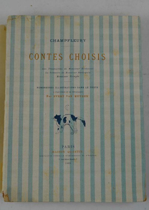 Contes choisis. - Les Trouvailles de Monsieur Bretoncel. - La Sonnette de Monsieur Berloquin. - Monsieur Tringle. Nombreuses illustrations dans le texte à l'eau-forte et en typographie par Evert Van Muyden - Champfleury - copertina