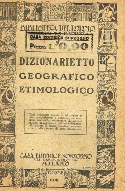 Dizionarietto geografico etimologico - copertina