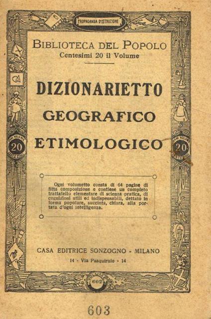 Dizionarietto geografico etimologico - copertina