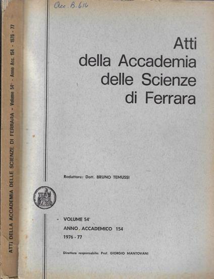 Atti della Accademia delle Scienze di Ferrara Vol. 54° anno accademico 154 1976-77 - copertina