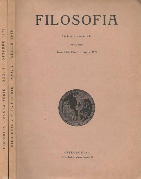 Filosofia Anno XXX, fascicolo II,IV 1979 - copertina