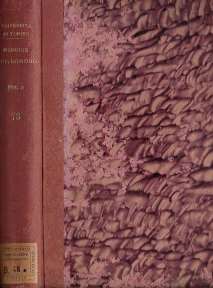 Università di Torino Memorie dell'Istituto Giuridico serie II memoria LXXVIII - copertina