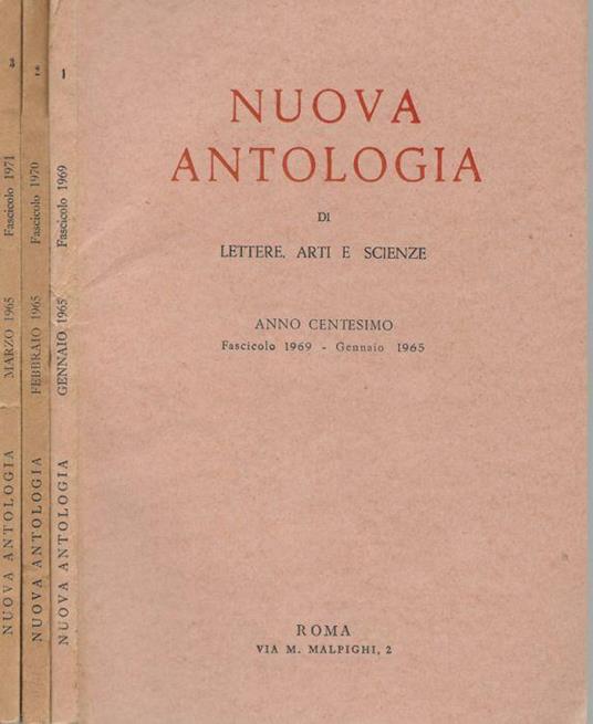 Nuova antologia di lettere, arti e scienze Anno 100°, fasc.1969,1970,1971, Vol.n.1,2,3, 1965 - copertina