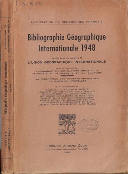 Bibliographie Géographique Internationale 1948 - copertina