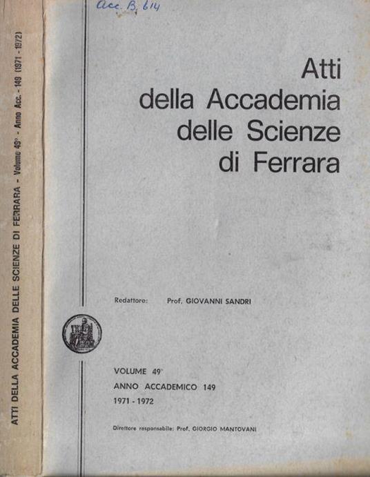 Atti della Accademia delle Scienze di Ferrara Vol. 49° anno accademico 149 1971-1972 - copertina