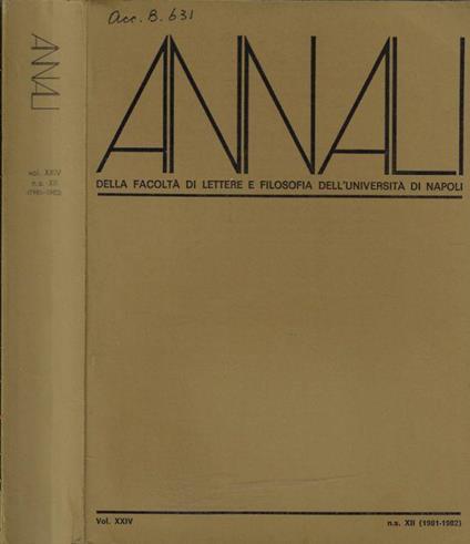 Annali della facoltà di lettere e filosofia dell'università di Napoli Vol. XXIV n.s. XII (1981-1982) - copertina