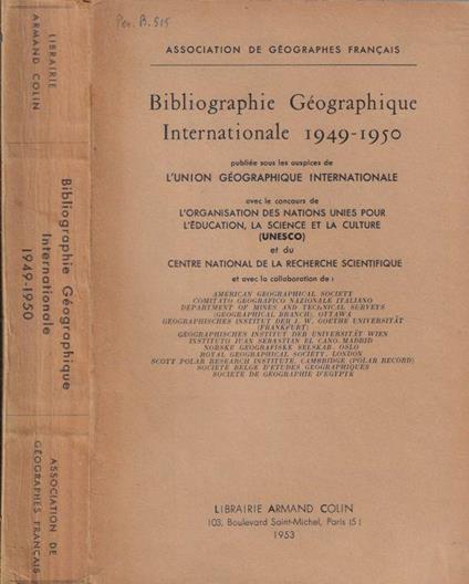 Bibliographie Géographique Internationale 1949-1950 - copertina