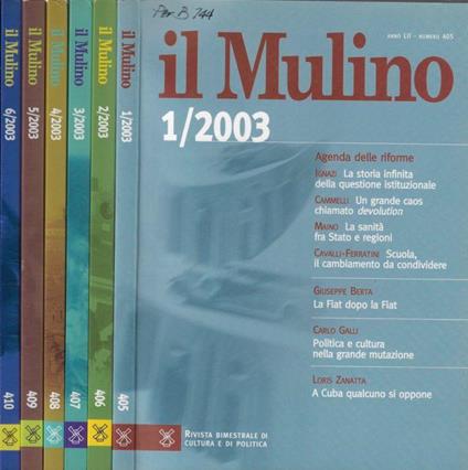 Il Mulino anno 2003 N. 1, 2, 3, 4, 5, 6 (annata completa) - Edmondo Berselli - copertina