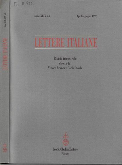 Lettere italiane anno XLIX 1997 N. 2 - Vittore Branca - copertina