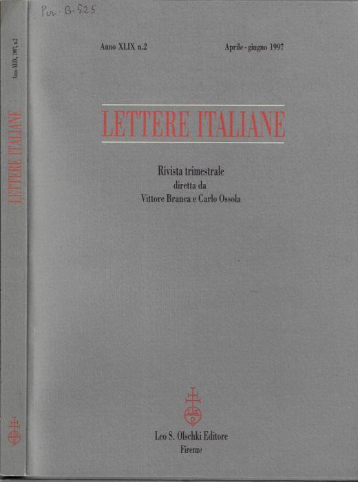 Lettere italiane anno XLIX 1997 N. 2 - Vittore Branca - copertina