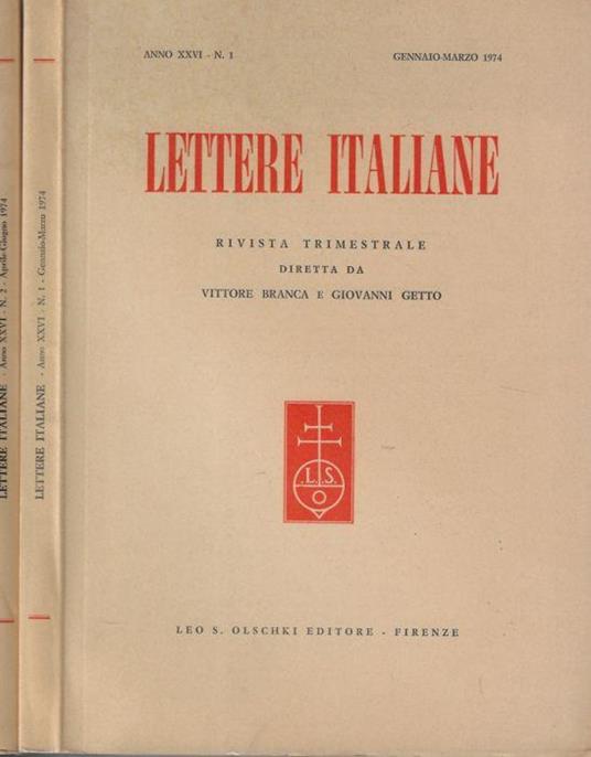 Lettere italiane anno XXVI 1974 N. 1, 2 - Vittore Branca - copertina