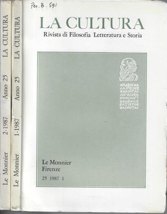 La cultura anno 1987 N. 1, 2 - Gennaro Sasso - copertina
