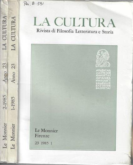 La cultura anno 1985 N. 1, 2 - Guido Calogero - copertina