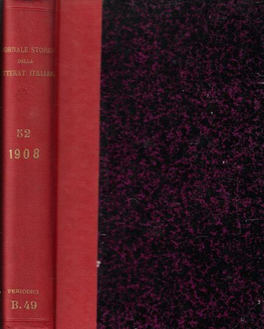 Giornale storico della letteratura italiana volume LII 1908 - Francesco Novati - copertina