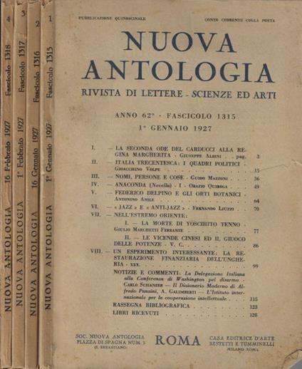 Nuova antologia anno 1927 Fasc. 1315, 1316, 1317, 1318 - Cesare Giulio Viola - copertina