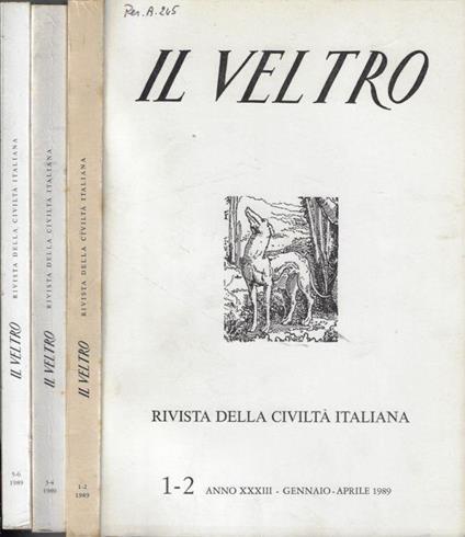 Il Veltro anno 1989 N. 1-2, 3-4, 5-6 - Vincenzo Cappelletti - copertina