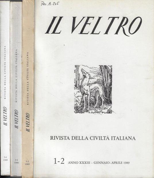 Il Veltro anno 1989 N. 1-2, 3-4, 5-6 - Vincenzo Cappelletti - copertina
