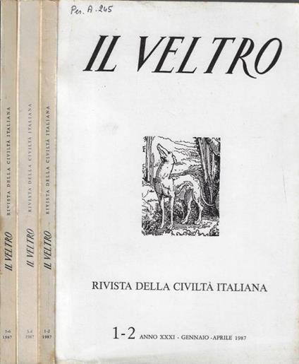 Il Veltro anno 1987 N. 1-2, 3-4, 5-6 - Vincenzo Cappelletti - copertina