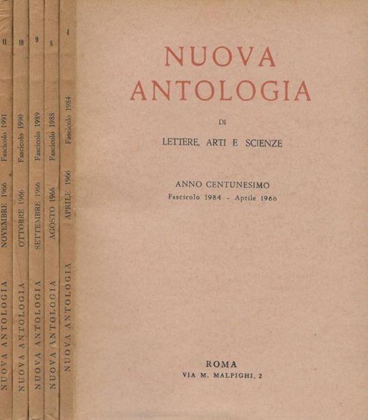 Nuova antologia di lettere, arti e scienze Anno 101°, fasc.1984,1988,1989,1990,1991, vol.4,8,9,10,11 1966 - copertina
