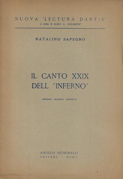 Il canto XXIX dell'Inferno - Natalino Sapegno - copertina