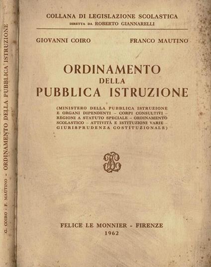 Ordinamento della Pubblica Istruzione - Giovanni Coiro - copertina
