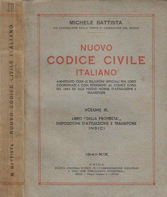 Nuovo Codice Civile Italiano vol. III - Michele Battista - copertina