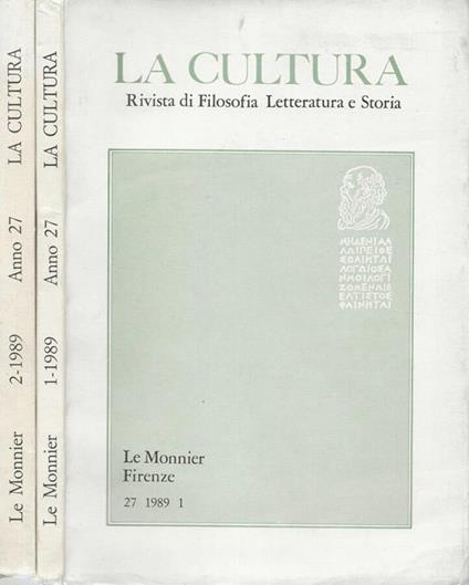 La Cultura Rivista di Filosofia Letteratura e Storia, 27, 1989, 1,2 - Gennaro Sasso - copertina