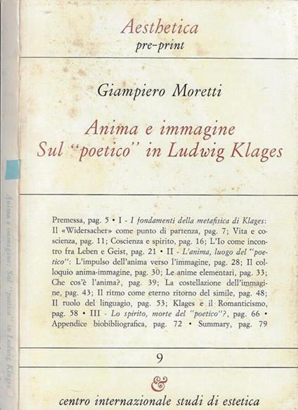Anima e immagine sul "poetico" in Ludwig Klages - Giampiero Moretti - copertina