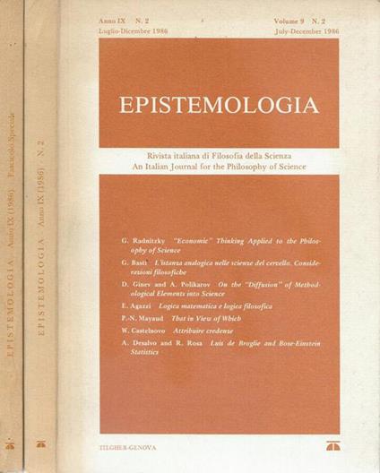 Epistemologia Vol.9-n.2 ,Fascicolo speciale - copertina