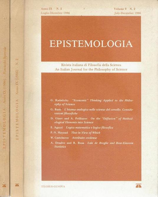Epistemologia Vol.9-n.2 ,Fascicolo speciale - copertina