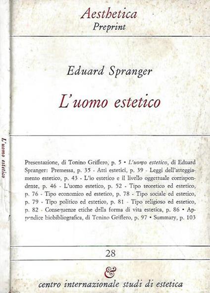 L' uomo estetico - Eduard Spranger - copertina