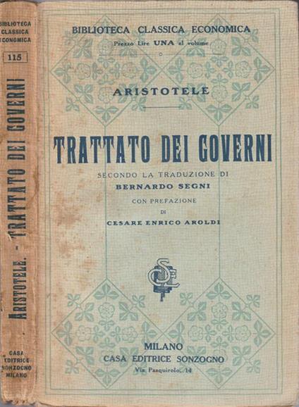 Trattato dei governi - Aristotele - copertina