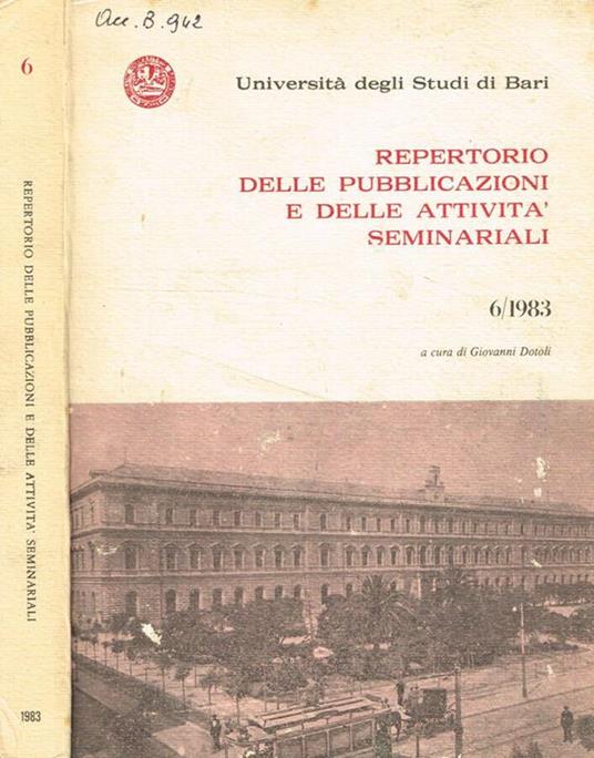 Repertorio delle pubblicazioni e delle attività seminariali - Giovanni Dotoli - copertina