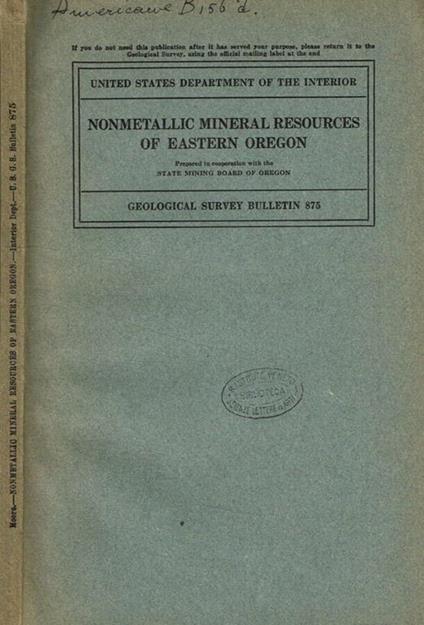Nonmetallic mineral resources of eastern oregon - copertina