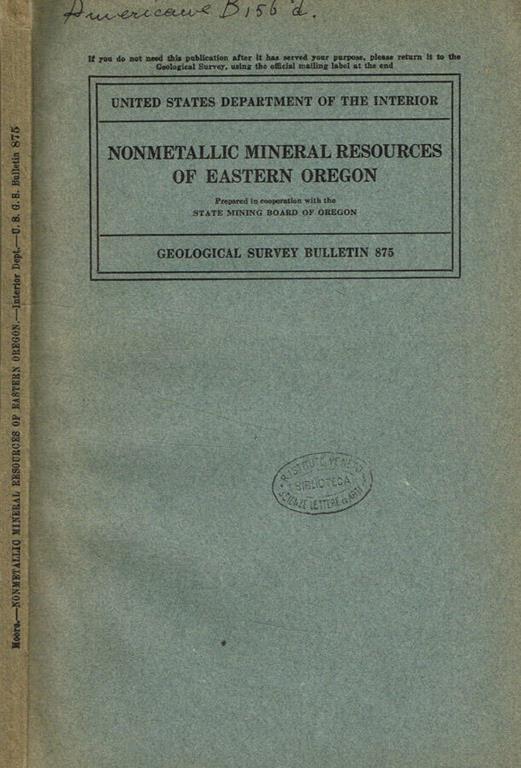Nonmetallic mineral resources of eastern oregon - copertina